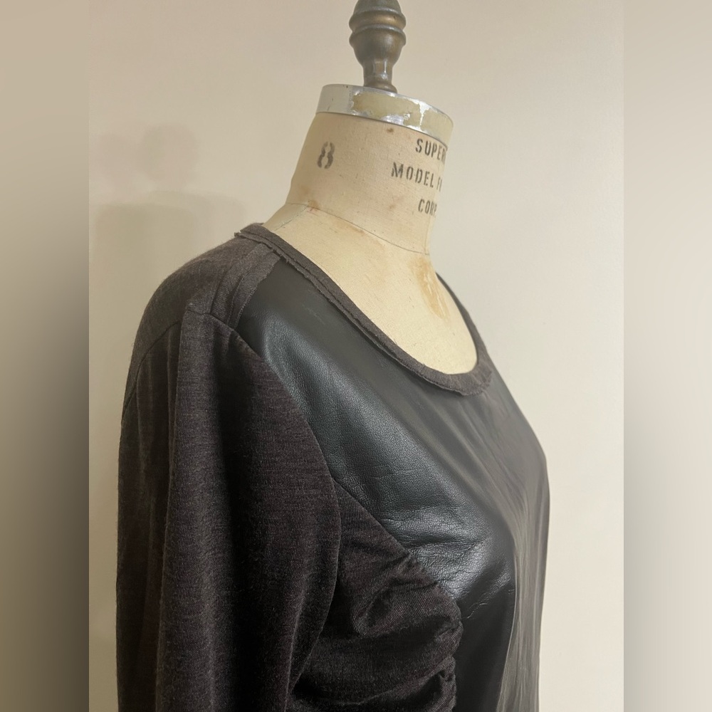 Lafayette 148 Brown Front Leather Panel w/Knit Long Sleeves & Back Top Size XL - Picture 4 of 11